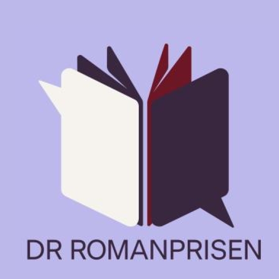 Logo i lilla med teksten DR Romanprisen