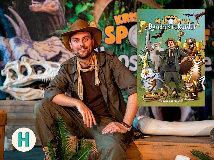Foto af Kristian Gintberg og forside af bogen På sporet af dyrenes rekorder