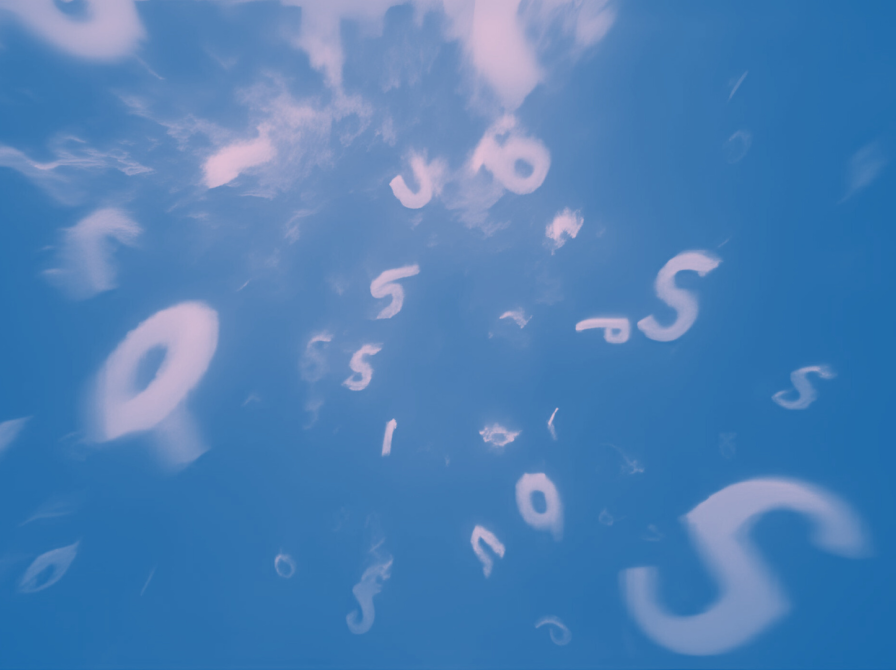 Bogstaver på en blå baggrund