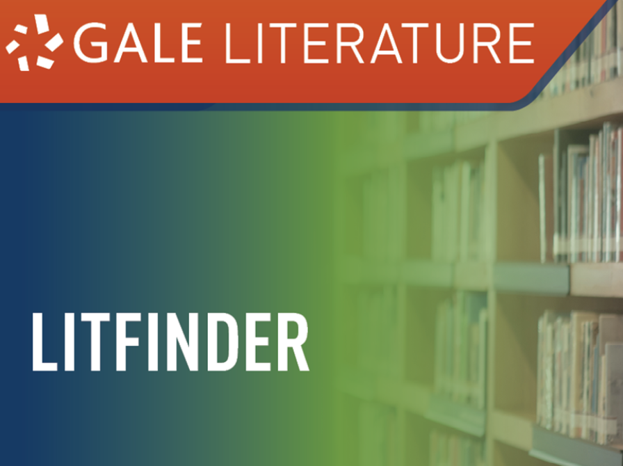 logo med teksten gale Literature LitFinder i baggrunden bogreoler med bøger